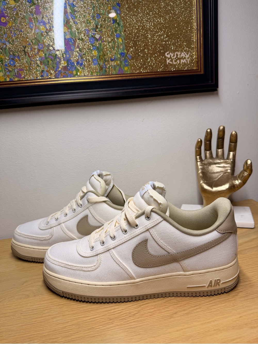 Nike AF1 Cream/Tan Low-Top Canvas Sneakers